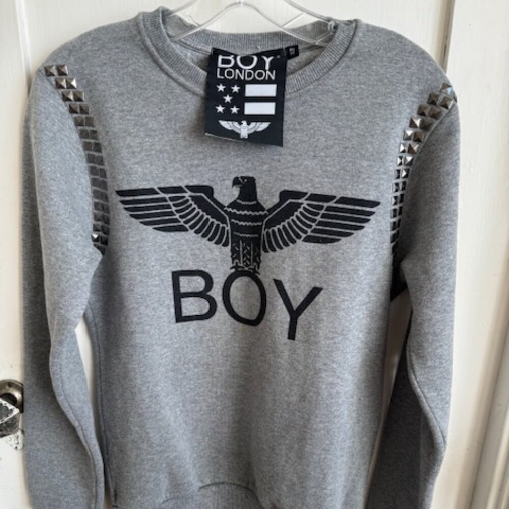 Vintage Rare BOY LONDON Grey Studded Sweatshirt Size XS